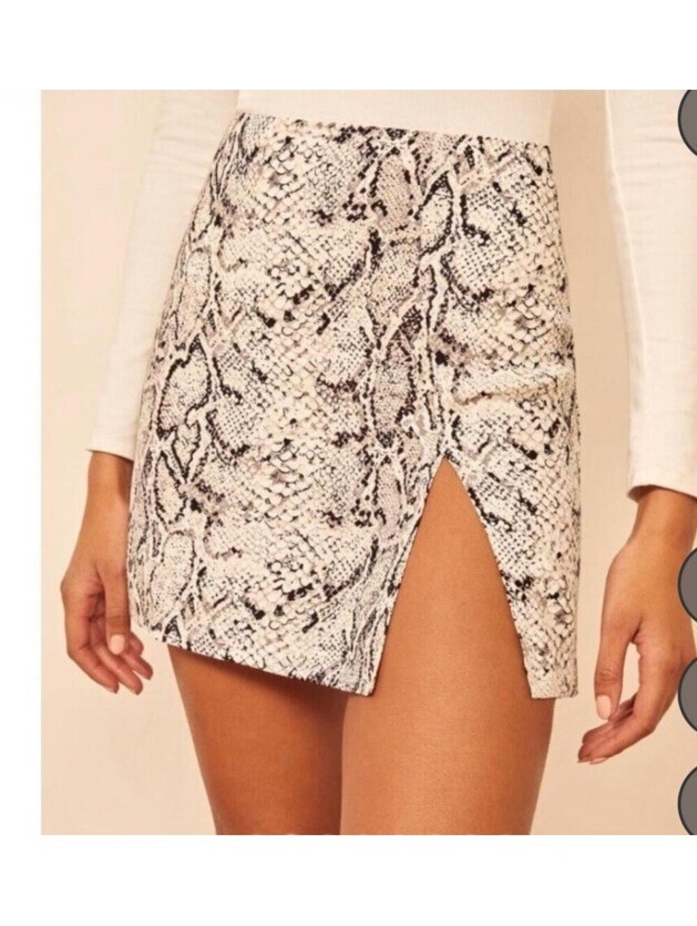 Reformation Margot Python Snake Thigh Slit Grey Mini Skirt Size 4 Retail $178